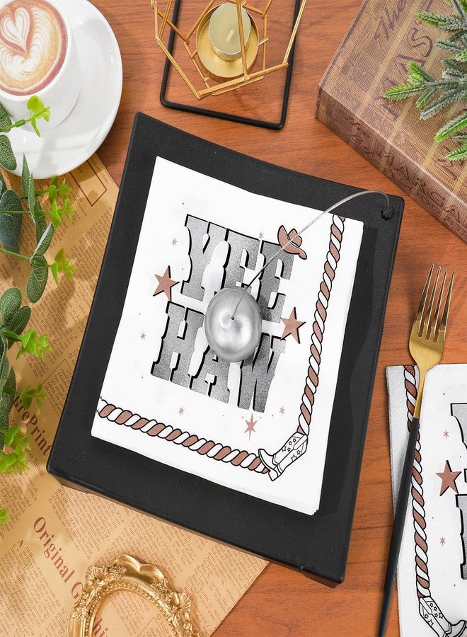 Whaline 50Pcs Western Cowboy Paper Napkin Silver Yee Haw Disposable Luncheon Napkins Dessert Dinner Hand Napkin for Baby Shower Birthday Party Supplies - Image 4
